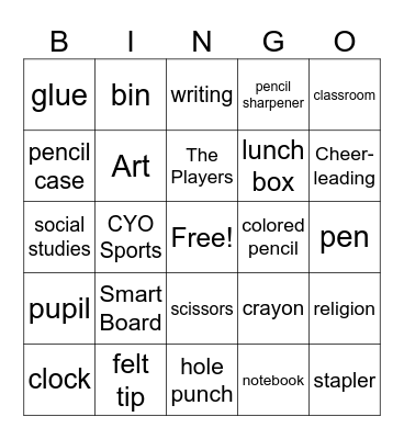 School Round Bingo Card