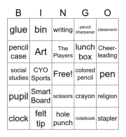 School Round Bingo Card