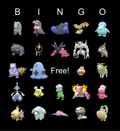 Shiny Pokemon Bingo Card