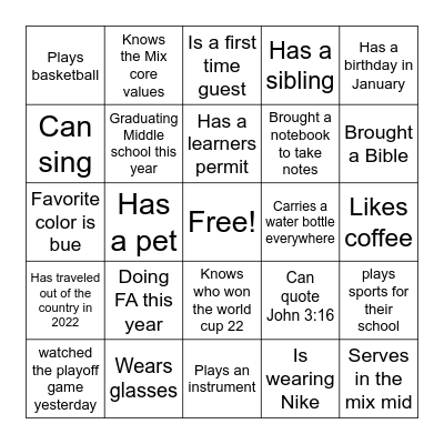 Mix Mid Bingo Card
