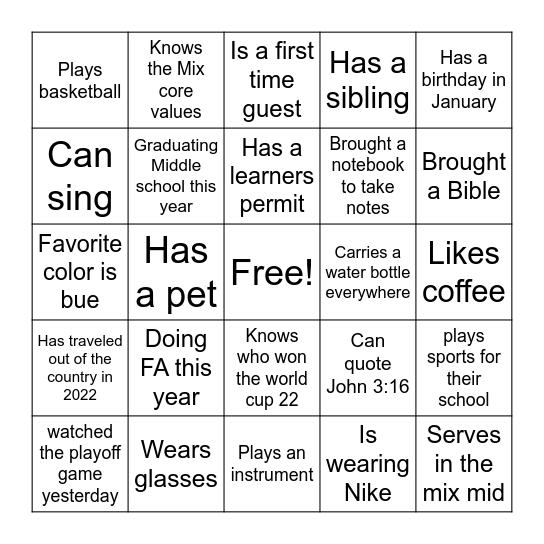 Mix Mid Bingo Card