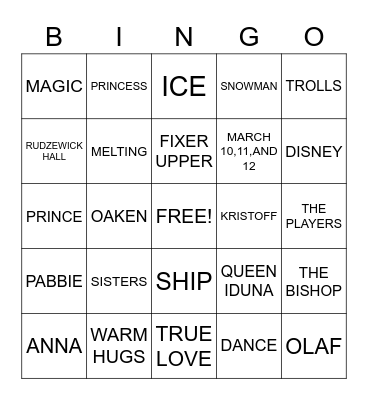 Frozen Round Bingo Card