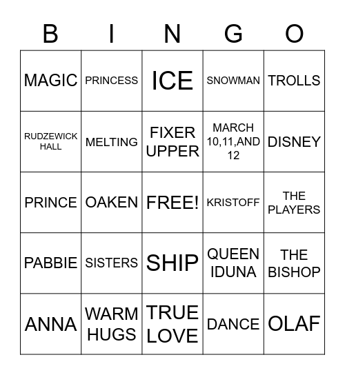 Frozen Round Bingo Card
