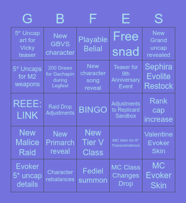 Granblue Fantasy FES 2022(3) Stream Bingo Card