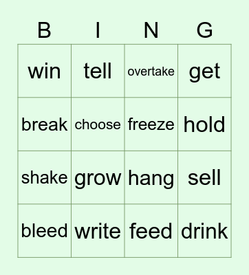 Irregular verbs - infinitives Bingo Card