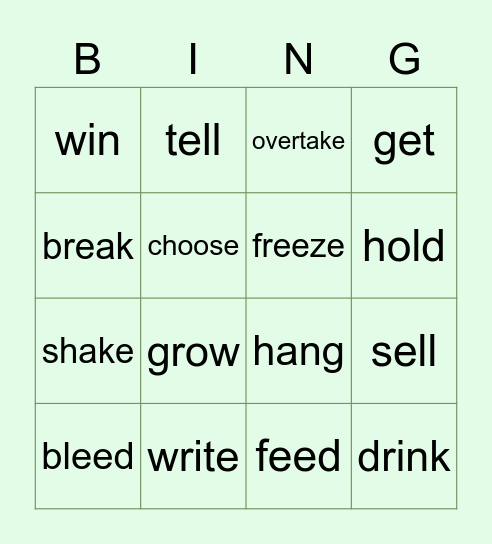 Irregular verbs - infinitives Bingo Card