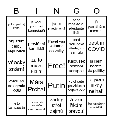 Finiš volby prezidenta 2023 Bingo Card