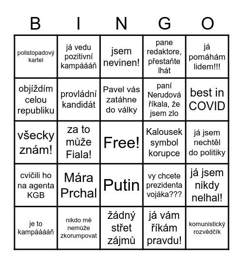 Finiš volby prezidenta 2023 Bingo Card