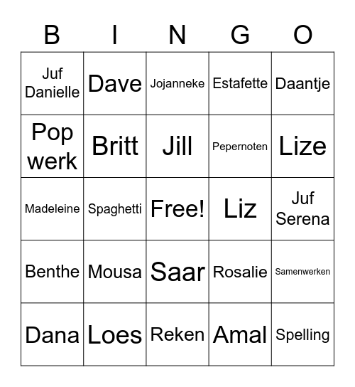 Afscheid juf Serena Groep 6 Bingo Card