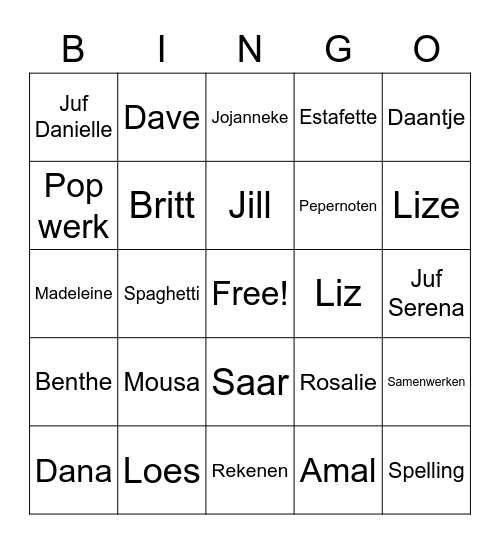 Afscheid juf Serena Groep 6 Bingo Card