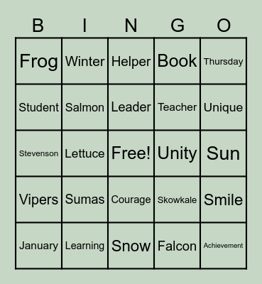 VMS&SSS Indigenous Families Dinner Bingo Card