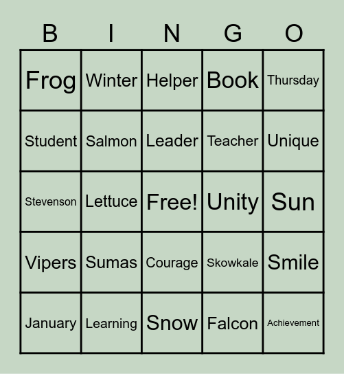 VMS&SSS Indigenous Families Dinner Bingo Card