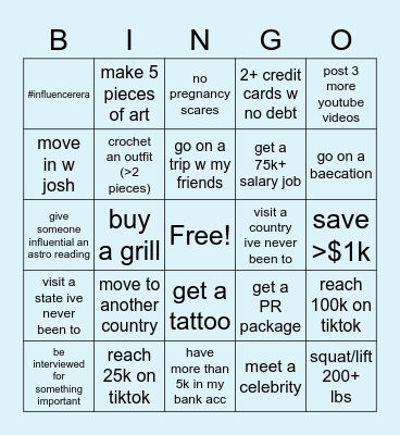 Delusional 2023 Goals Bingo Card