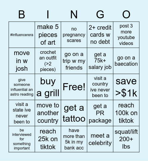 Delusional 2023 Goals Bingo Card