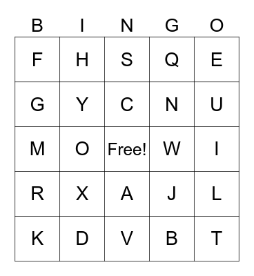 ASL Alphabet Bingo Card