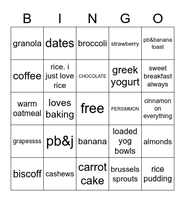 lia’s food bingo Card