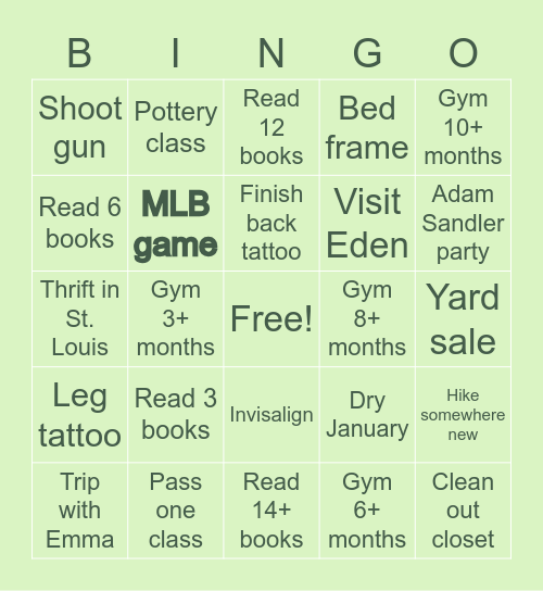 2023 Goals Bingo Card