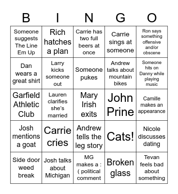 Josh’s Farewell Party Bingo Card