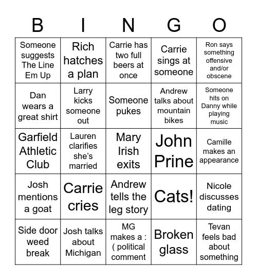 Josh’s Farewell Party Bingo Card