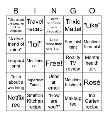 Like You Know Whatever Bingo Card