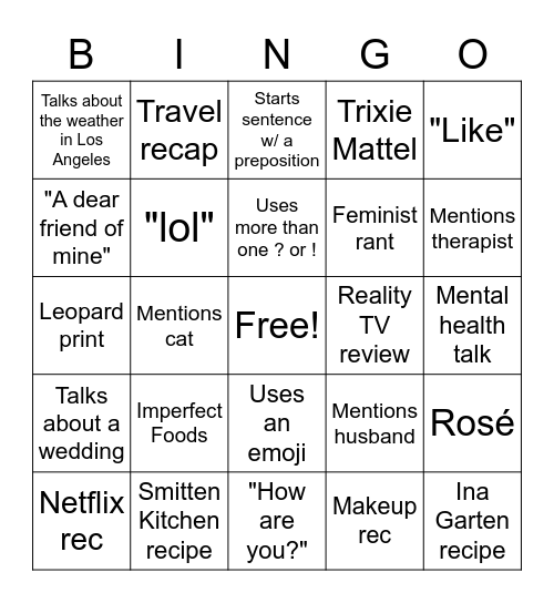 Like You Know Whatever Bingo Card