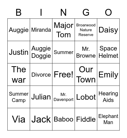 Wonder - through part 7 Bingo Card