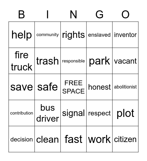 Unit 3 Vocabulary Bingo Card