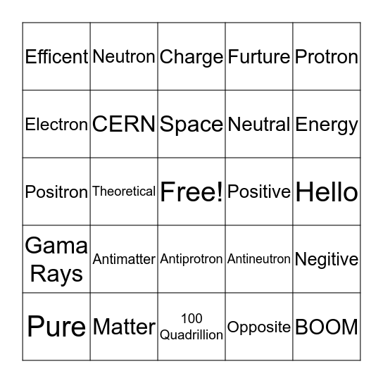 Antimatter Bingo Card