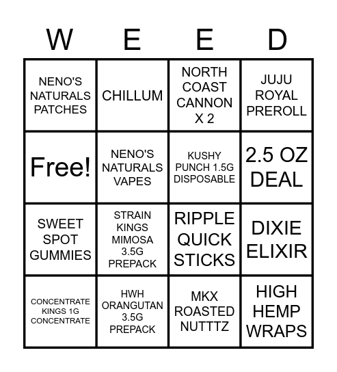 CANNABINGO Card