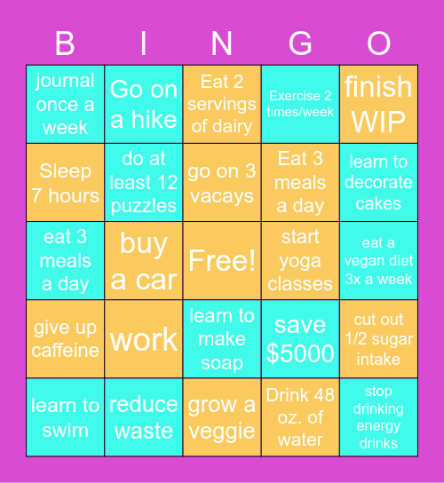 2023 Resolution Bingo Card