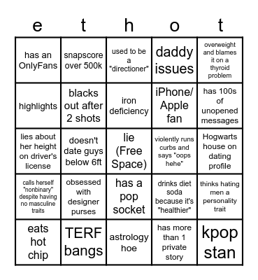 red flags in women Bingo Card