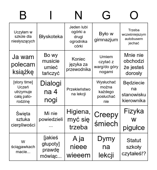 Gabingo - fizyczne bingo Card