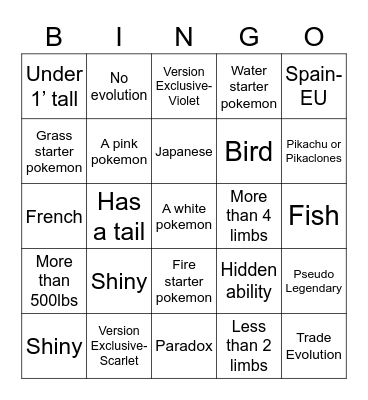 Surprise Trade Bingo Card