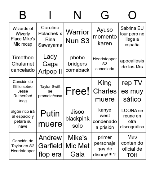 Bingo 2023 Bingo Card