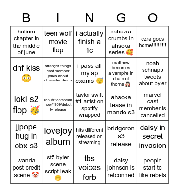 2023 predictions Bingo Card