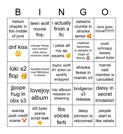 2023 predictions Bingo Card