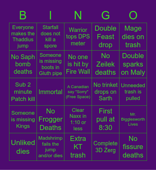 Naxx Bingo Card