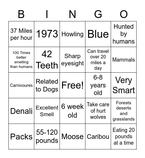 Wolves Bingo Card