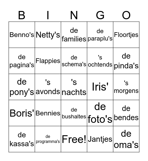 Spelling Bingo Card