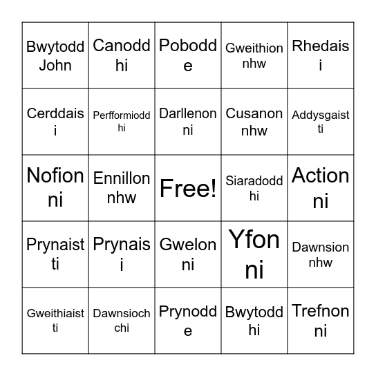 Amser gorffennol Bingo Card