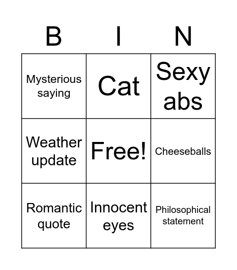 Noe's IG story BINGO Card