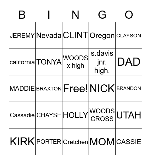 BELL FAMILY BINGO Card