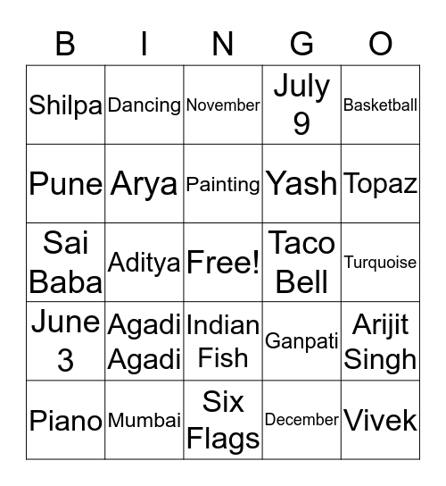 Shivani-Gayatri Bingo! Bingo Card