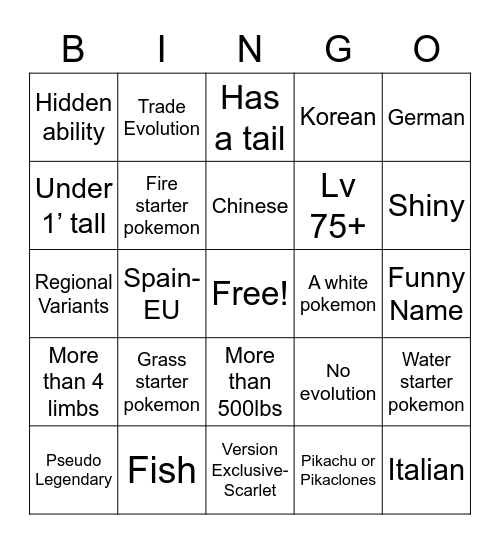 Untitled Bingo Card