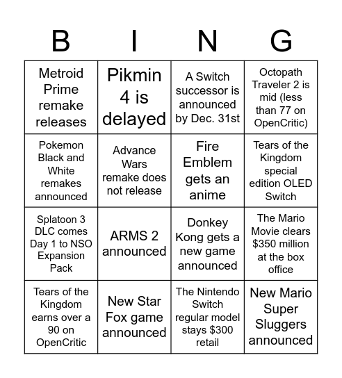 STGB Bingo - Taylor Bingo Card