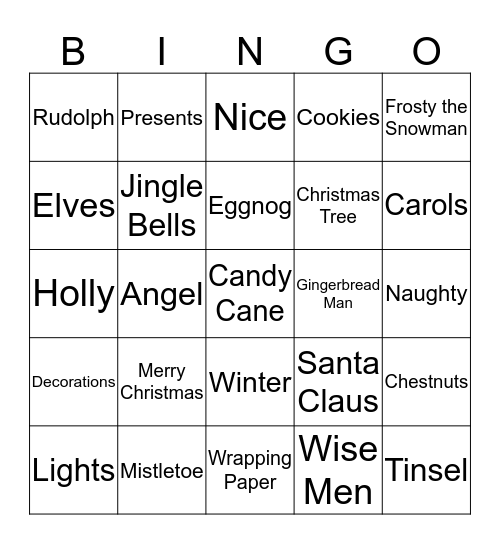 RCM Christmas Bingo Card