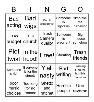 Tubi movies Bingo Card