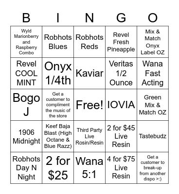 Budtender Bingo Card