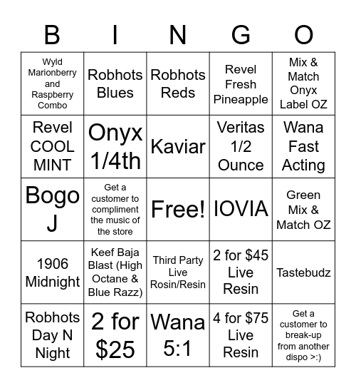 Budtender Bingo Card