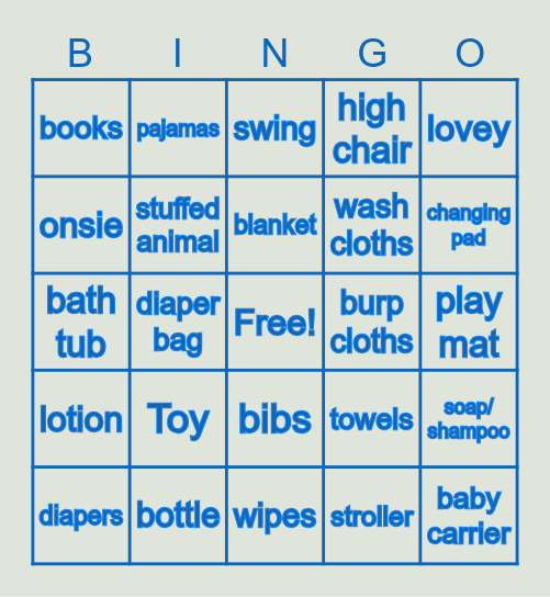 WELCOME BABY! Bingo Card